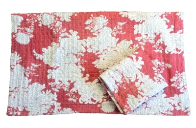 King Quilted Pillowcases Shams Set Toile Style Print Rustic Red & Gingham TWO 2 - Image 1 of 4