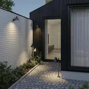 Luz de pared LED integrada para exteriores GoodHome Eriksson negra mate alimentada por red eléctrica - Imagen 1 de 5