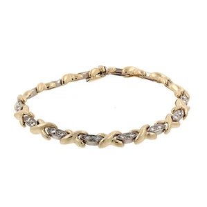Diamond X Link Tennis Bracelet 14K Two-Tone Gold 1.00 CTW 6.75 Estate - Picture 1 of 7