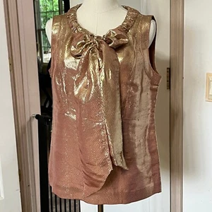 Tory Burch Seide Pedata Metallic Gold Top Schleife Ausschnitt ärmellose Bluse Party Gr. 6 - Bild 1 von 18