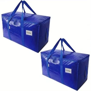 2 Large Moving Tote Bags W/ Zippers & Carrying Handles Heavy Duty Storage Blue - Picture 1 of 8