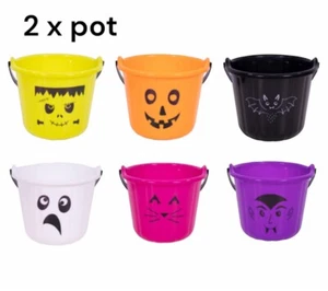 2 x Halloween Children’s Small Loot Pot with Handle Plastic Age 3+ Trick Or Trea - Picture 1 of 2