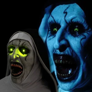 The Nun Valak Mask The Conjuring Scary Voice LED Mask Cosplay Halloween Props - Picture 1 of 11