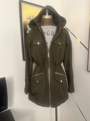 Michael Kors Hooded Raincoat Size Medium Olive Green w/Gold Hardware - NWOT - Image 1 of 4