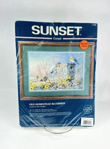 Vintage Sunset Crewel Kit Old Homestead Bluebirds 20” x 15” #11103 ———————————A3 - Picture 1 of 2
