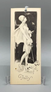 Unused Vintage Art Deco Bridge Tally Flapper walking Dog/Terrier 1920's Gibson - Picture 1 of 3