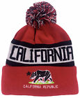 California Republic Cuffed Beanie Pom Skull Cap Knit Winter Hat-Black Red