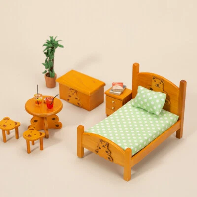 6pcs 1/12 Dollhouse bedroom baby bear furniture set bedside table chair toy box - Image 1 of 4