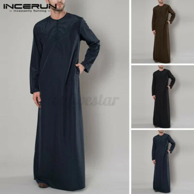 Pigiama uomo INCERUN musulmano etnico caftano Thobe Jubba casual tunica Abaya Gwon  - Immagine 1 di 4