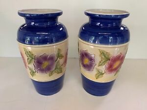 Large Colourful Floral Vases x2 - H6 