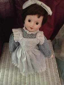 Vintage Porcelain Victorian Doll in Blue dress with Pinafore - Picture 1 of 3