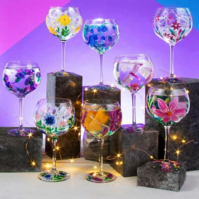 LESSER & PAVEY Lynsey Johnstone Hand Painted Gin Glasses Copa Cocktail Balloon Gin Tonic Glass