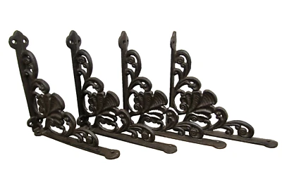 Conjunto de 4 novos suportes de prateleira de ferro fundido estilo antigo motivo de concha 7,5" x 8" - Imagem 1 de 4