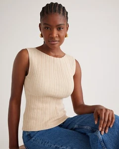 Quince Women's Cotton Cashmere Ribbed Tank, Size M, Heather Oatmeal NWT $69 - Picture 1 of 8