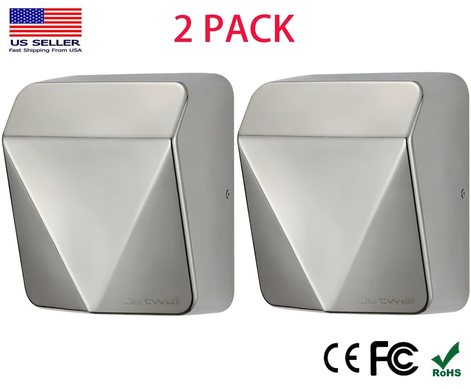 2 Pack Jetwell High Speed Commercial Automatic Stable Stainless Steel Hand Dryer