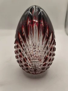 Pisapapeles vintage cristal rojo rubí corte a claro huevo hueco escala de ráfaga de 4" - Imagen 1 de 5