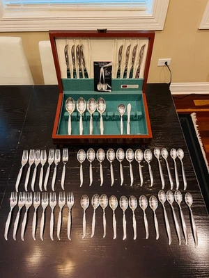 1847 Rogers Bros. IS FLAIR Silverplate Flatware 53 Pc Serve For 8  in Wood Case - Image 1 of 4