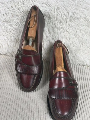 Mocasín Cole Haan Para Hombres Kiltie Penny Cuero Sangre de Buey Borgoña Sin Cordones 10D Preppy Foto 1 de 4
