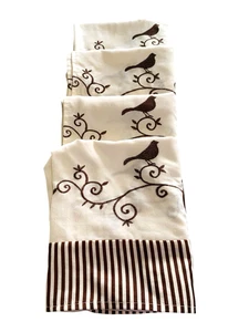 2 Paar Vögel bestickt Küche Vorhang Volant 58x14" braun creme Stange Tasche - Bild 1 von 12