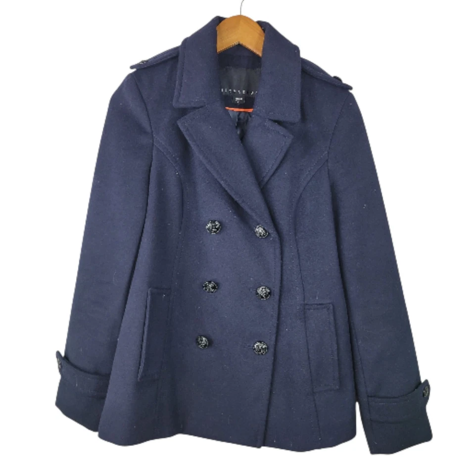 Abrigo pequeño Attention Peacoat abotonado invierno negro invierno mujer doble pecho Foto 1 de 4