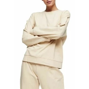 Topshop Women's Peached Jersey Sweatshirt Ecru Beige Size 4-6US MSRP $40 - Picture 1 of 5