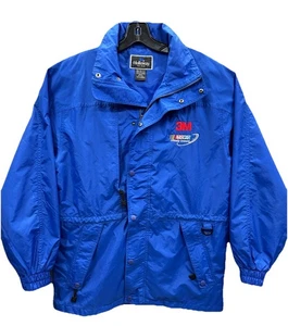 Vintage 3M NASCAR Holloway Hooded Rain Jacket Men's M Blue Mid-Length Full Zip - Picture 1 of 8