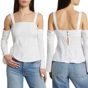 TopShop Textured Cold Shoulder Top Ivory Size 8 NWOT $48 MSRP - Picture 1 of 7