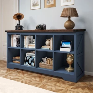 Rustic Cubby Bookcase 8 Cube Storage Organizer Horizontal Bookshelf Living Room - Picture 1 of 10