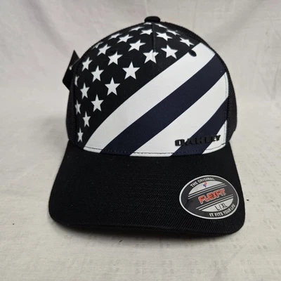 Oakley Indy Passport Trucker Stretch Hat Cap Black/American Flag Small/Medium - Image 1 of 4