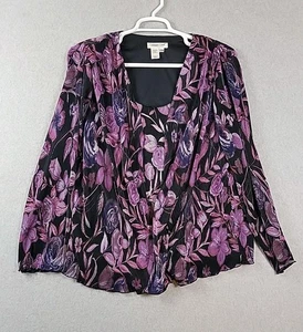 Coldwater Creek Black Purple Floral LS Midnight Muse Shacket Womens Plus 20W - Picture 1 of 11
