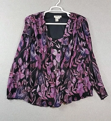 Coldwater Creek Black Purple Floral LS Midnight Muse Shacket Womens Plus 20W - Image 1 of 4
