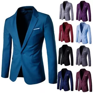 Mens Suits Business Fashion Tops Blazers Slim Fit Casual Jackets Single Breasted - Picture 1 of 23