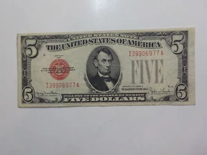 Currency Note 1928 5 Dollar Bill Paper Money Red Seal United States American - Picture 1 of 2