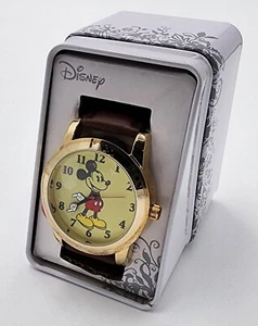 DISNEY MICKEY MOUSE MEN"S WATCH WITH MOLDED HANDS BROWN LEATHER BAND NEW 42mm - Picture 1 of 5
