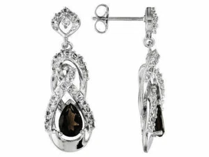 Pendientes de plata esterlina de topacio blanco de 0,97 quilates de cuarzo ahumado con 0,72 quilates - Imagen 1 de 1