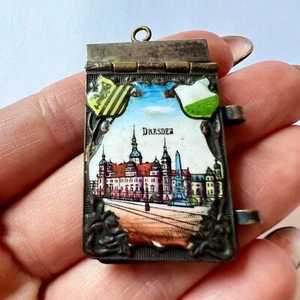 Vintage Miniature Brass Colored Enamel Ladies Notebook Notepad Dresden Germany - Picture 1 of 7