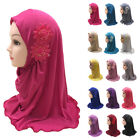 One Piece Muslim Kids Girls Amira Scarf Hijab Flower Headscarf Wrap Islamic 2-6Y