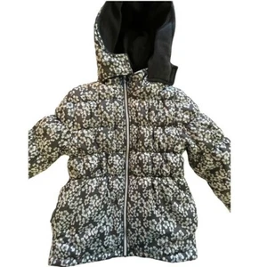 Girl's Winter Coat size 10/12 gray with white flowers, hooded & lined - Picture 1 of 7