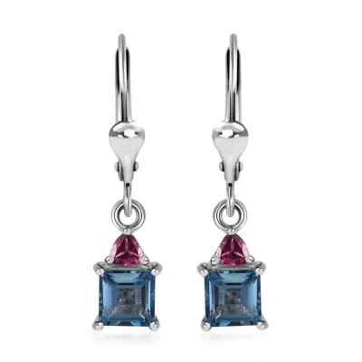 BEAUTIFUL! 1.85ctw London Blue Topaz & Rhodolite Dangle Earrings Platinum Plated - Image 1 of 4