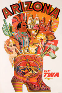 Visit Arizona Twa Travel original vintage art mural décoration d'intérieur - AFFICHE 20x30