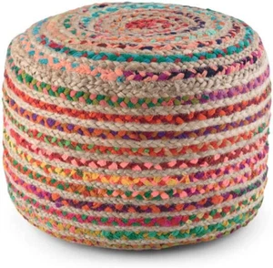 Puf Boho Redondo Colorido Yute Trenzado 20" Bohemio Moderno Granja Escandinavo - Imagen 1 de 12