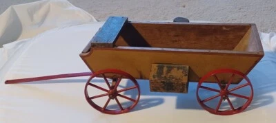 Antique Child's Folk Art Wooden Wagon Pull Toy with Iron Wheels 19th Century - Image 1 of 4