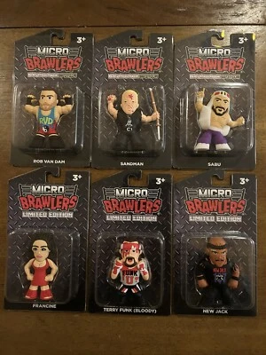 Micro Brawlers ECW Lote de 6 RVD Sandman Sabu Francine Terry Funk Nueva Figura Jack Foto 1 de 4