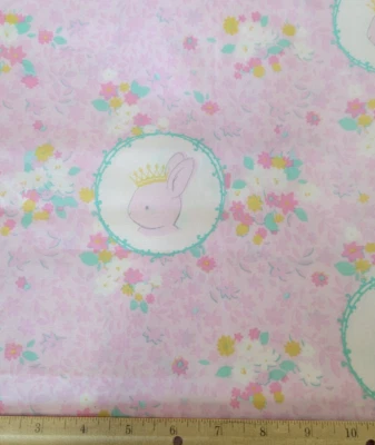 Daisy Kingdom Pink Cotton Fabric by The Yard with Royal Rabbits - Image 1 of 4