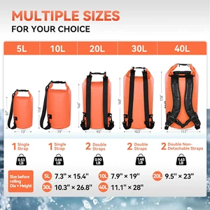 Floating Waterproof Dry Bag Backpack 5L/10L/20L/30L/40L, Roll Top Sack Keeps ... - Picture 1 of 12