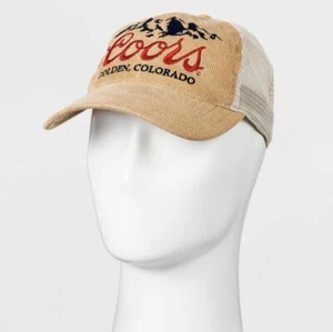 Coors Golden Banquet Beer Corduroy Snapback Trucker Hat Cap Summer Logo NEW Tan - Picture 1 of 4