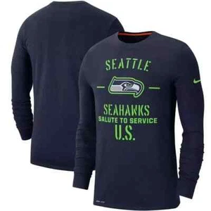 Seattle Seahawks Nike 2019 Salute To Service Performance Long Sleeve T-Shirt NFL - Picture 1 of 11