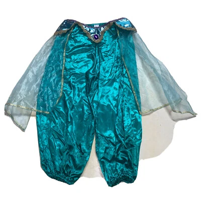 Harem Pants Jasmine Turquoise Belly Dancer Gold Trim Genie Costume Large 12-14 - Image 1 of 4