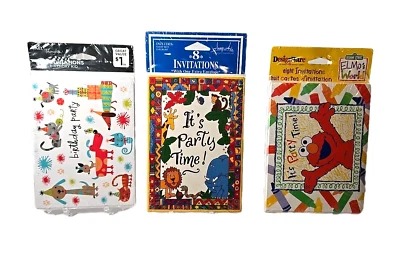 New Sealed Kids Party Invitations With Envelopes Set Of 3 Elmo Animals Cats Dogs - Image 1 of 4