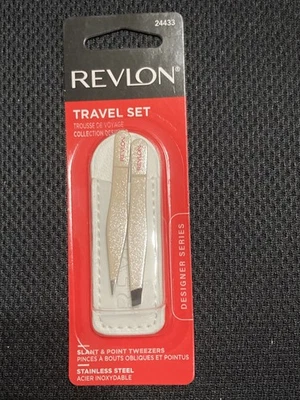 REVLON Slant & Point Tweezers Mini Travel Set Designer Series w/ Case, NEW - Image 1 of 4